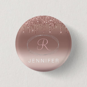 Rose Gold och Silver Glitter Monogram Knapp