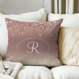 Rose Gold och Silver Glitter Monogram Kudde