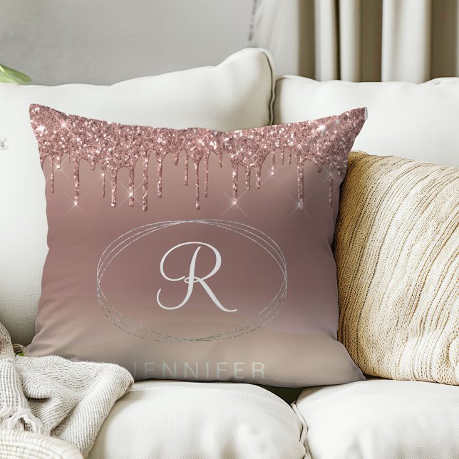 Rose Gold och Silver Glitter Monogram Kudde (Skapare uppladdad)