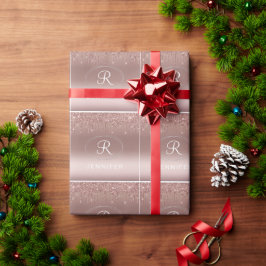 Rose Gold och Silver Glitter Monogram Presentpapper