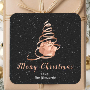 Rose Gold och Svart Band Julpresent God Jul Fyrkantigt Klistermärke
