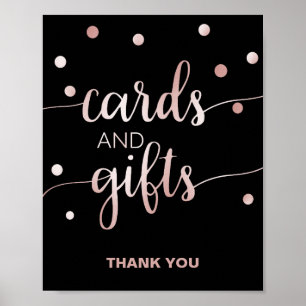Rose Gold och Svart Glam Confetti Kort & Gåvor Poster