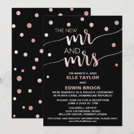 Rose Gold och Svart | Glam Elopement Mottagning Inbjudningar