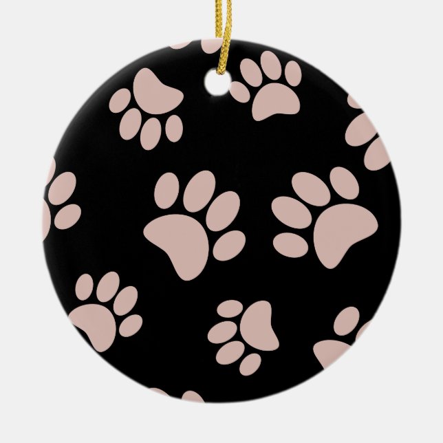 Rose Gold och svart hundfotsmönster Julgransprydnad Keramik (Framsidan)