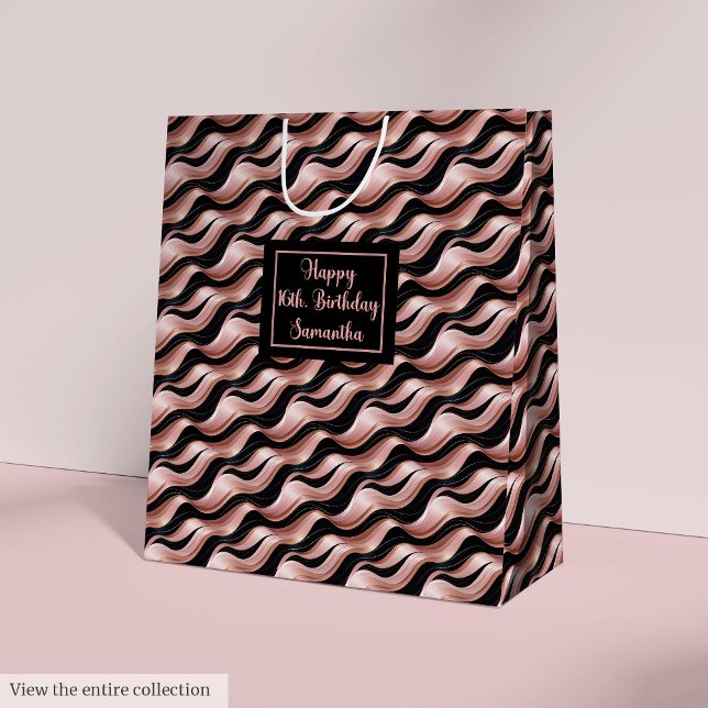 Rose Gold och Svart Presentpåse Lux Födelsedagsacc (Rose Gold and Black Gift Bag Lux Birthday Accent)