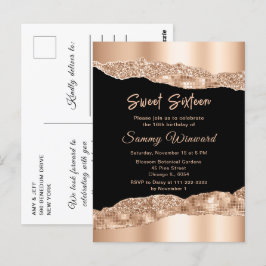 Rose Gold och Svarta Glam Tårar Sweet Sixteen Vykort