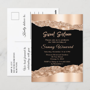Rose Gold och Svarta Glam Tårar Sweet Sixteen Vykort