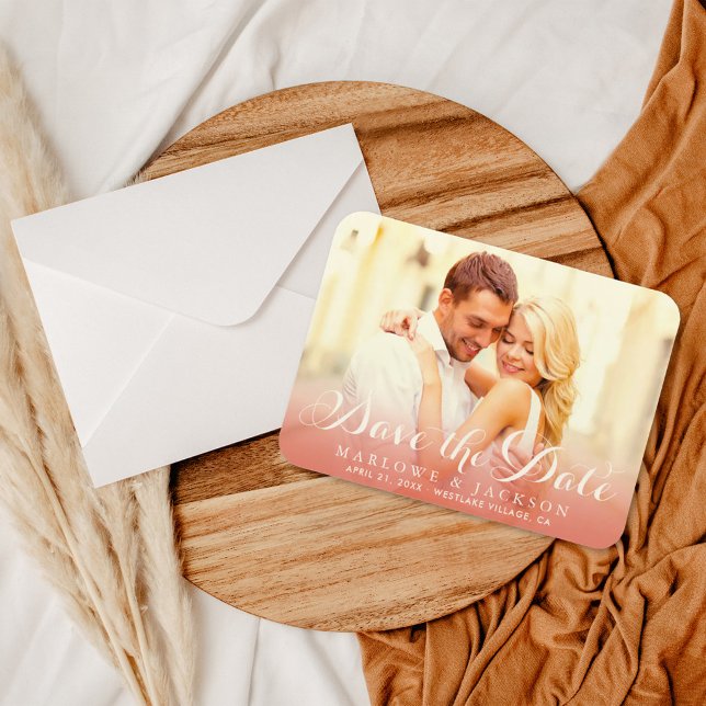 Rose Gold Ombre Foto Spara Datum Magnet (Skapare uppladdad)