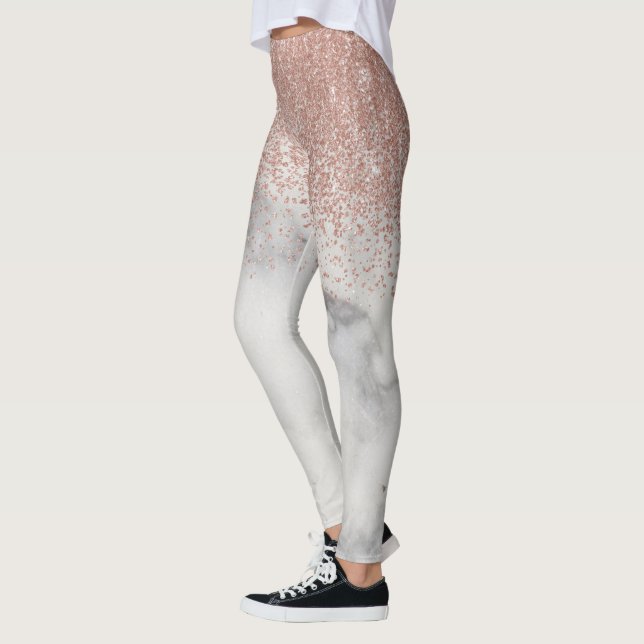 Rose Gold Ombre Glitter Fading Marble trendig Leggings (Vänster)