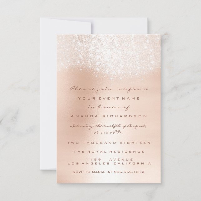 Rose Gold Ombre Glitter Formell Inbjudan Gnista (Framsida)