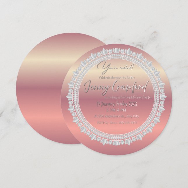 Rose Gold Ombre Rund Bröllopsfestinladning | E Inbjudningar (Fram/baksida)