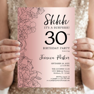 Rose Gold Överraskning 30-årsdag Inbjudningar