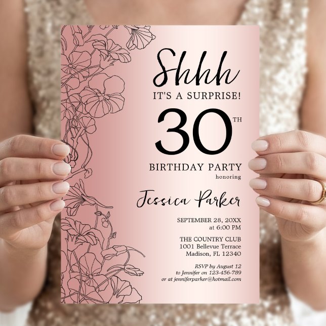 Rose Gold Överraskning 30-årsdag Inbjudningar (Skapare uppladdad)