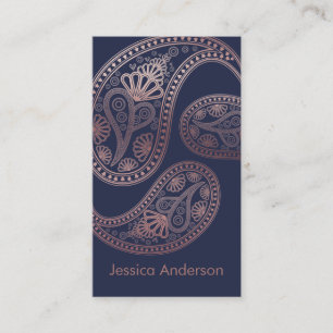 Rose Gold Paisley Trio Mönster på Midnattsblå Visitkort
