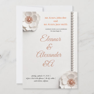 Rose Gold Pärla Blommig Bröllopsinbjudan Kort