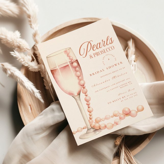 Rose Gold Pärlor och Prosecco Bröllopsfest Inbjudningar (Skapare uppladdad)