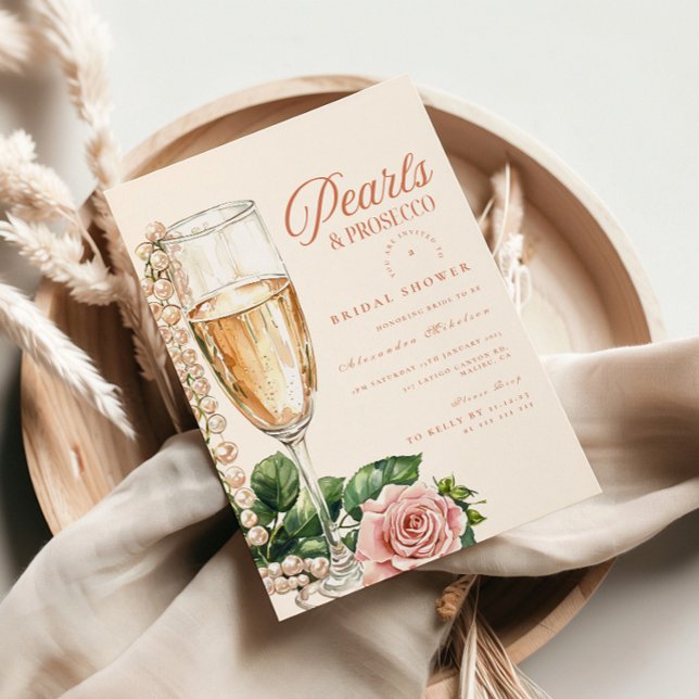 Rose Gold Pärlor och Prosecco Bröllopsfest Inbjudningar (Skapare uppladdad)