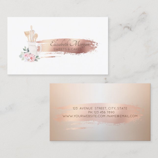 Rose Gold Penseldrag Bakverk Konditoriverktyg för  Visitkort (Fram/baksida)