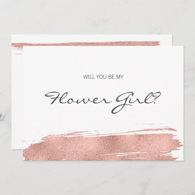 Rose Gold Penseldrag Be My Flower Girl-kort Inbjudningar (Fram/baksida)