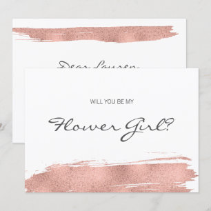 Rose Gold Penseldrag Be My Flower Girl-kort Inbjudningar