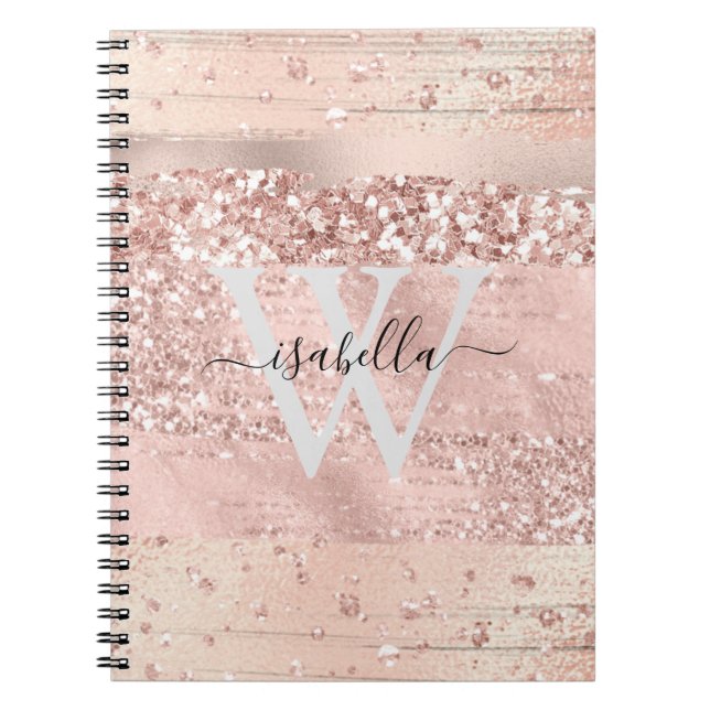 Rose Gold Penseldrag Glitter Monogram Ej Anteckningsbok (Framsidan)