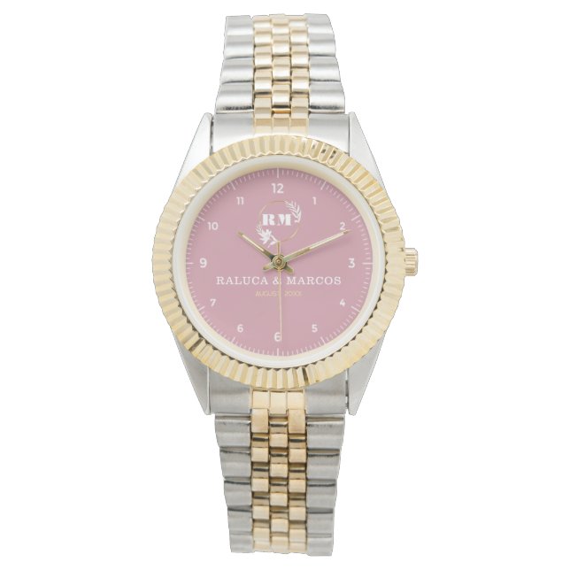 Rose Gold Personalized Elegant Custom Pink Dial fo Armbandsur (Framsida)