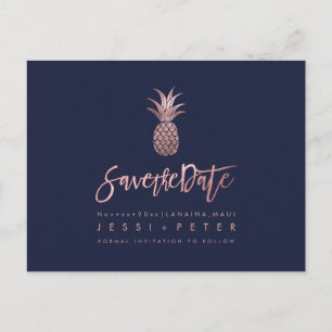 Rose Gold Pineapple+DIY Bakgrund Navyblå Meddelande Vykort