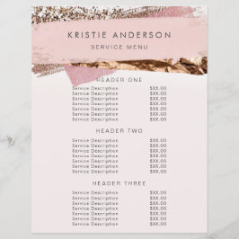 Rose Gold & Pink Etikett Prissättning & Tjänster Reklamblad