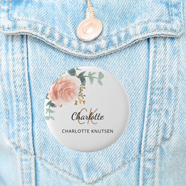 Rose gold pink floral eucalyptus thank you knapp (Skapare uppladdad)