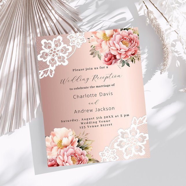 Rose gold pink floral wedding reception invitation (Skapare uppladdad)