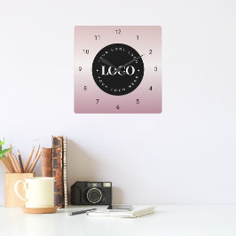 Rose Gold Pink Gradient Custom Logo Company Office Fyrkantig Klocka