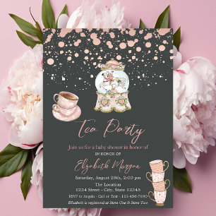 Rose Gold Prickiga Tea Party Bebis Shower Inbjudningar