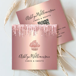 Rose Gold QR-kod Cupcake Glitter Drips Bageri Fyrkantigt Visitkort