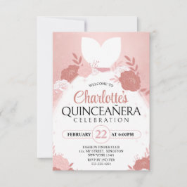 Rose Gold Quinceanera Blommig Prinsessklänning Inbjudningar