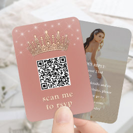 Rose Gold Quinceañera Crown Scan Me QR RSVP Tilläggskort