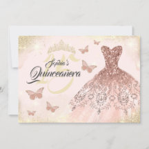 Rose Gold Quinceañera fjärilsklänning