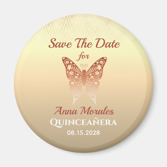 Rose Gold Quinceanera Spara Datum Magnet (Framsidan)