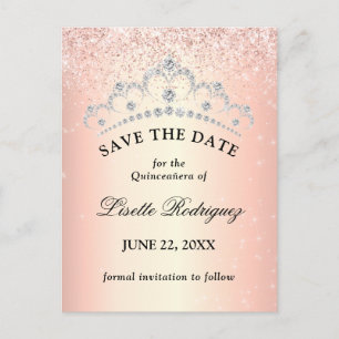 Rose Gold Quinceanera Spara Datum Vykort