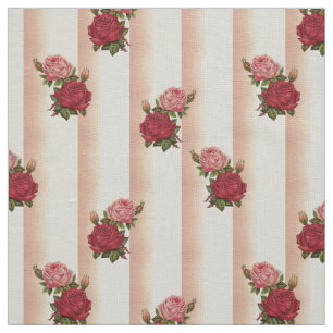 Rose Gold Ränder Chic Rosor Blommig Linnedräft Tyg
