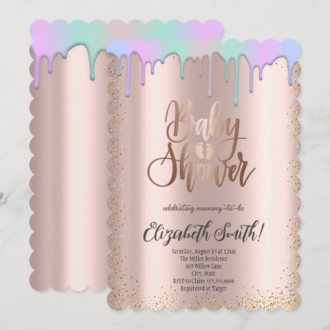 Rose gold, regnbågsfärgade stjärnor Baby Shower Inbjudningar (Fram/baksida)