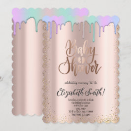 Rose gold, regnbågsfärgade stjärnor Baby Shower Inbjudningar