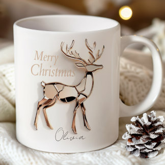 Rose Gold Reindeer Christmas Mug | Custom Name Kaffemugg