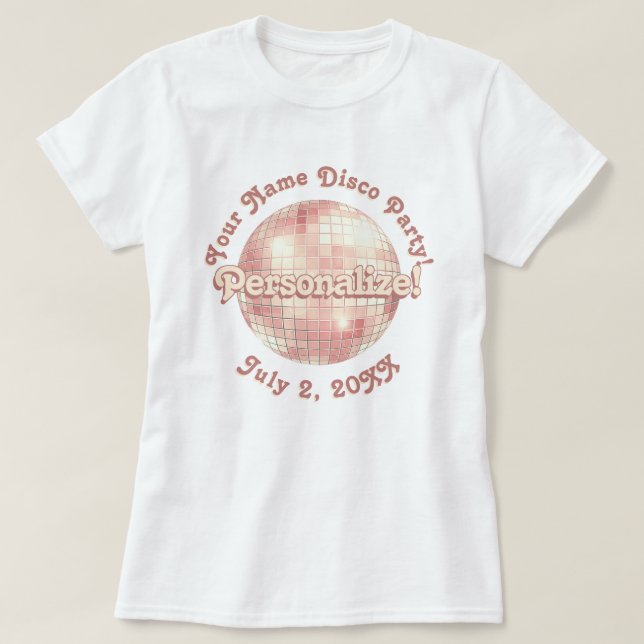 Rose Gold Retro Disco Boll PERSONALISERAD T-Shirt (Design framsida)
