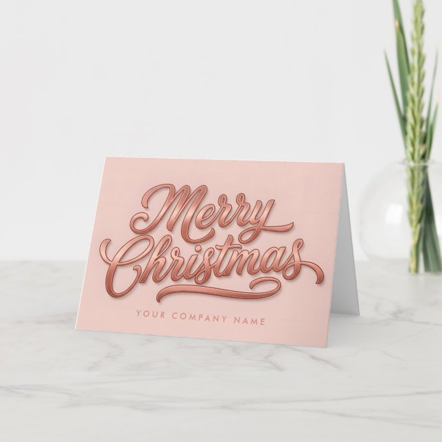 Rose Gold Retro Script God Jul Helgkort (Framsida)