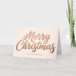 Rose Gold Retro Script Merry Christmas Helgkort