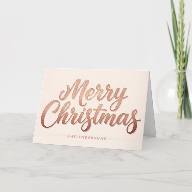 Rose Gold Retro Script Merry Christmas Helgkort (Framsida)