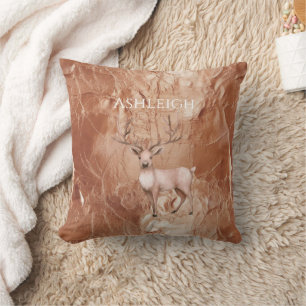 Rose Gold Röda Boho Hjort Träd Kudde