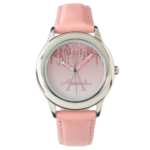 Rose Gold Röda Glitter och Gnistrande Armbandsur