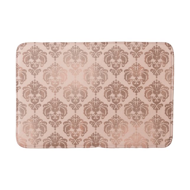 Rose Gold Röda Kinder Modern Glam Damast Badrumsmatta (Framsidan)