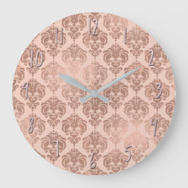 Rose Gold Röda Kinder Modern Glam Damast Stor Klocka